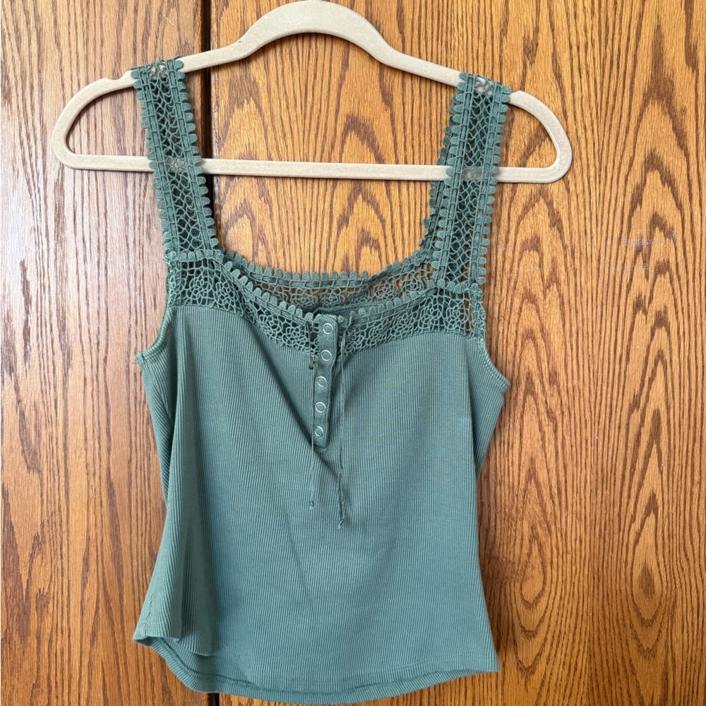 Anthropologie Sage Green Crochet Tank Top - Picture 1 of 3
